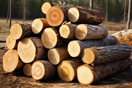 森林木材堆积如山高清图片