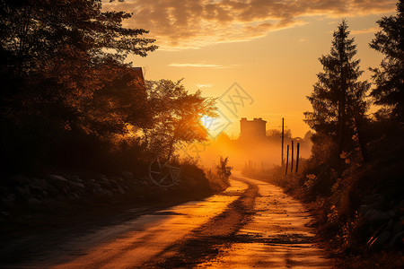 黄昏背景下的公路背景图片