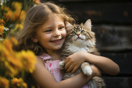 女孩猫咪喜爱宠物猫咪的小主人背景