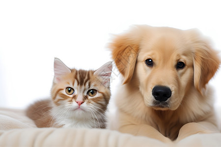 温馨素材动物温馨相伴的猫狗背景