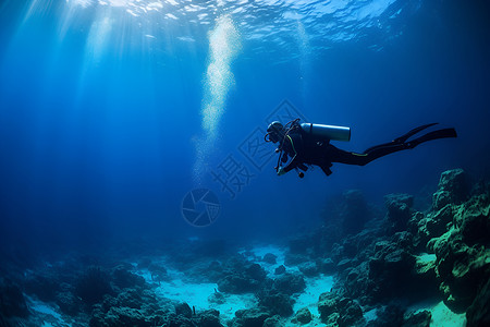 海洋日标题海底冒险的潜水员背景