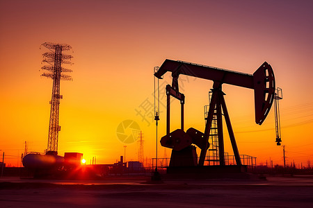 夕阳下的石油田背景图片