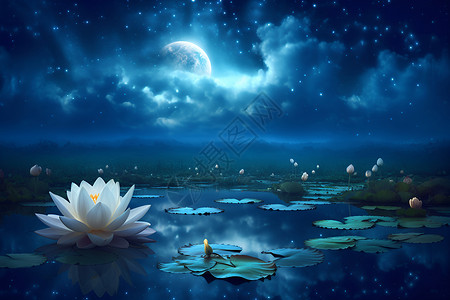 池塘中的白莲花背景图片
