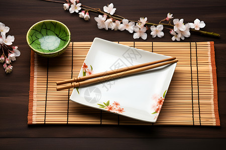 精致的日式餐具背景图片