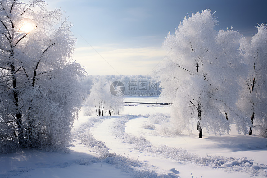 银装素裹的冬季森林景观图片