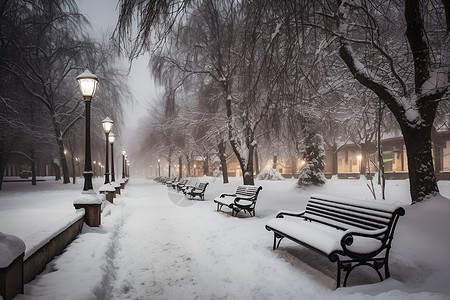 冬夜雪中的公园背景图片
