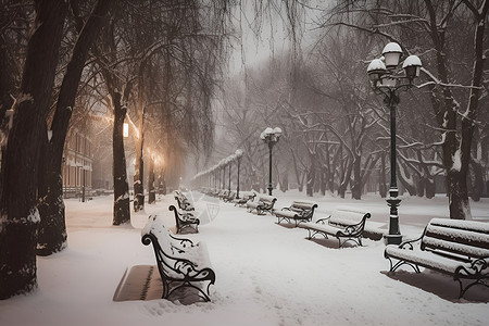 冬季白雪皑皑的公园景观背景图片