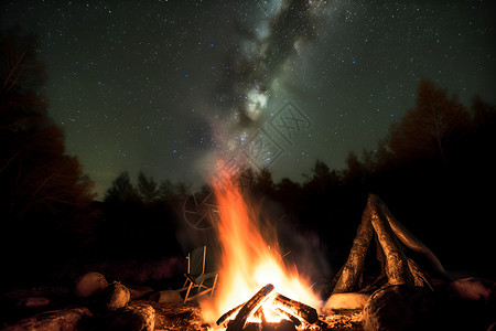 星光熠熠夏季山谷星空下的篝火露营背景