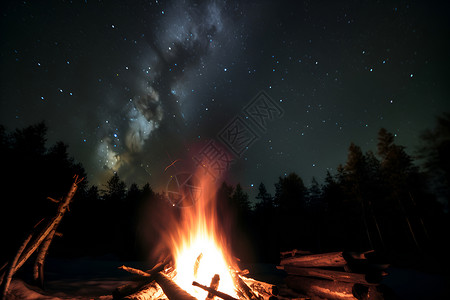 星光熠熠星空下的篝火背景