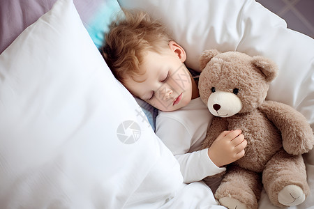 泰迪熊玩具安静入睡的婴儿背景