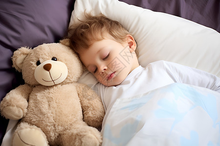 泰迪熊玩具甜蜜入睡的婴儿背景