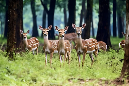 森林中的鹿群背景图片