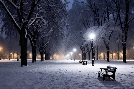 城市中的雪地公园背景图片