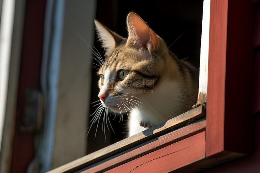 窗户上萌宠的小猫图片
