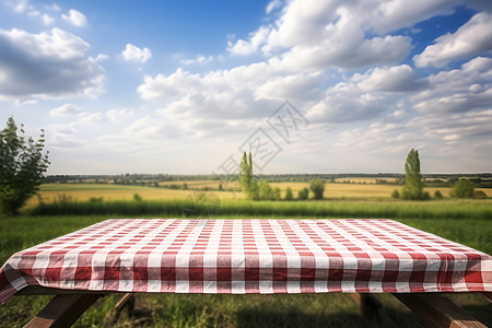 红白格子的野餐餐桌背景图片