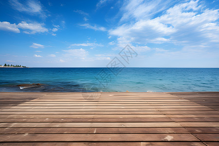 海岸边的木甲板背景图片