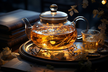茶壶中的茶水背景图片