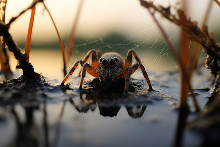户外水中的蜘蛛背景图片