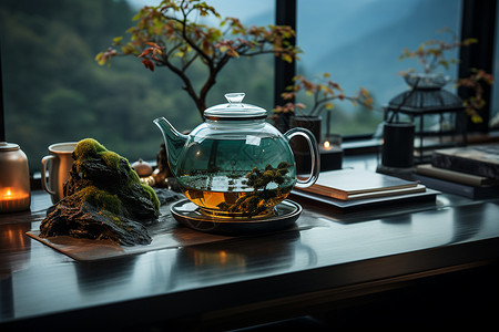 泡一壶茶桌面上侵泡的茶背景