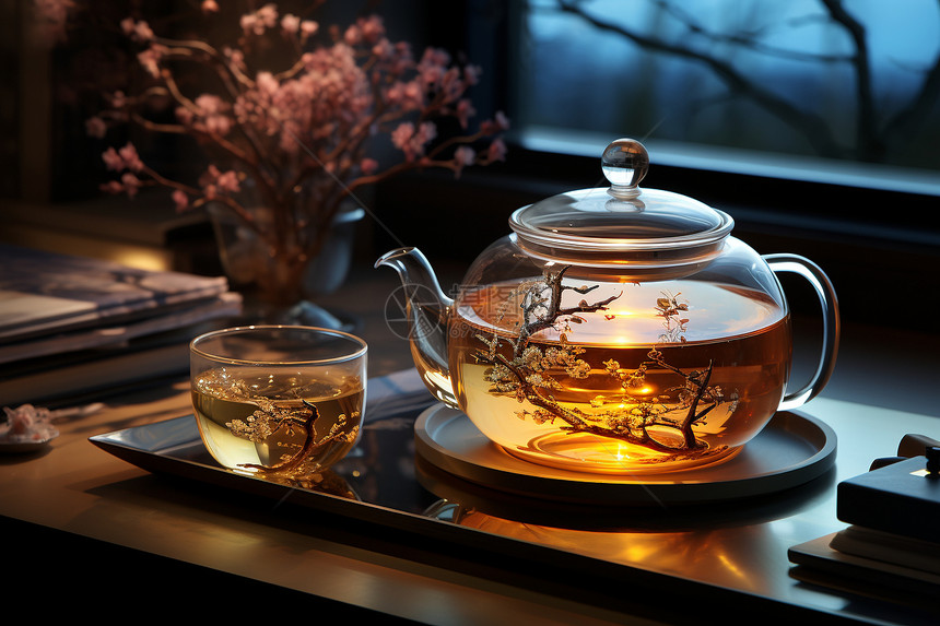 茶壶中可口的茶水图片