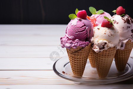 美味可口的蛋筒冰淇淋背景图片