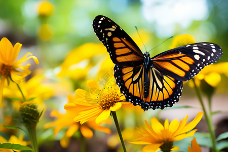 黄花丛中的蝴蝶背景图片