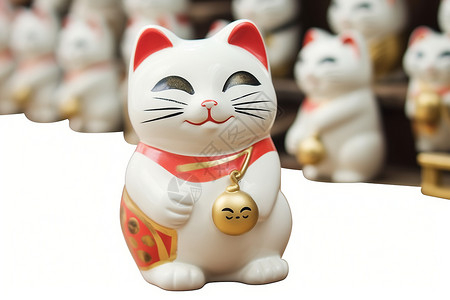 桌面上的陶瓷招财猫背景图片