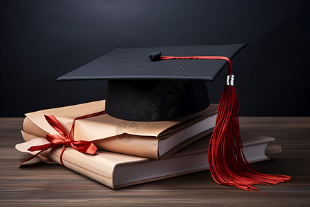 书籍上的毕业帽背景图片