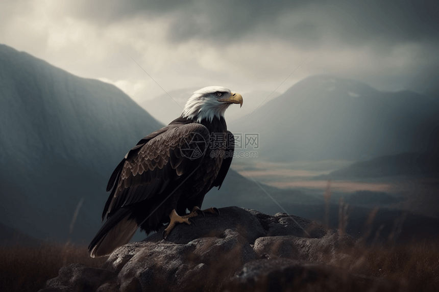 山脉石头上的秃鹰图片