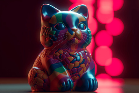 彩色明亮的小猫雕塑背景图片