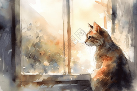 宠物猫猫窗前的可爱小猫插画