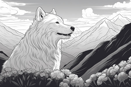 山脉上的动物小狗背景图片