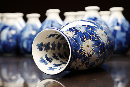 瓷白美甲素材蓝白古董瓷花瓶背景