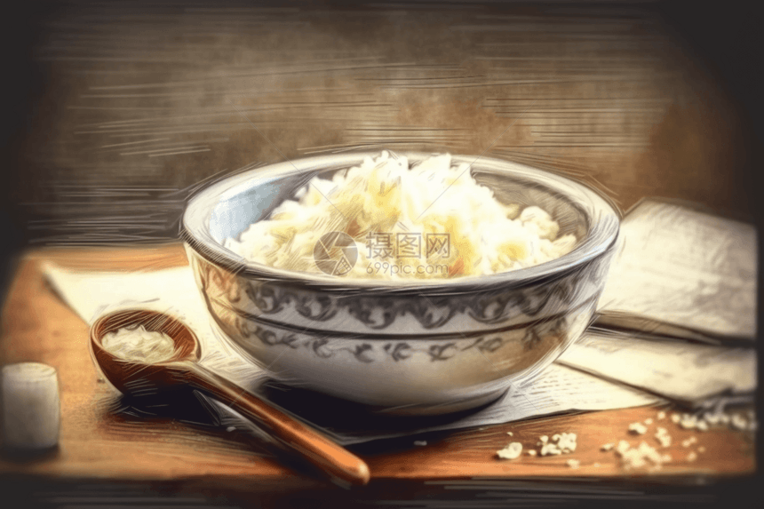 瓷碗里的美味米饭图片