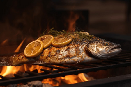 火焰上的烧烤烤鱼背景图片