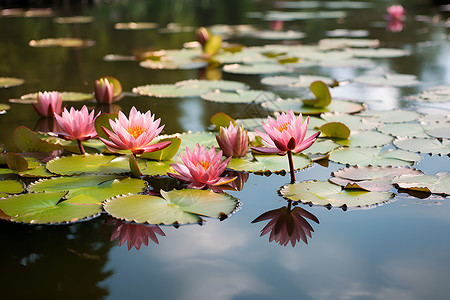 粉色睡莲摄影水中的粉色花背景