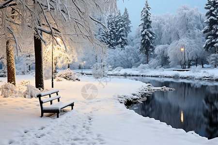 冬夜雪景冬夜公园的雪景背景