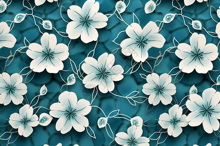 清新蓝白花纹的花卉背景背景图片