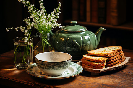 美味饼干和茶饮背景图片