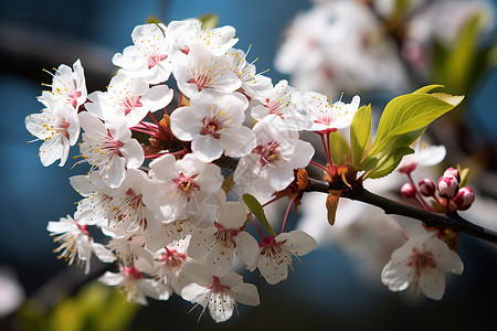 春季花园绽放的樱花花朵背景图片
