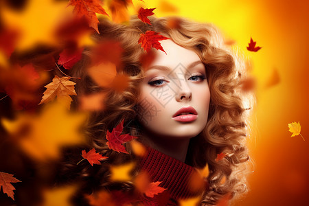 秋天的长发女子背景图片