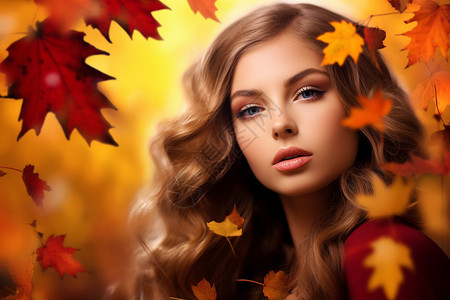 秋叶和美女背景图片