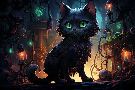 神秘的黑猫背景图片