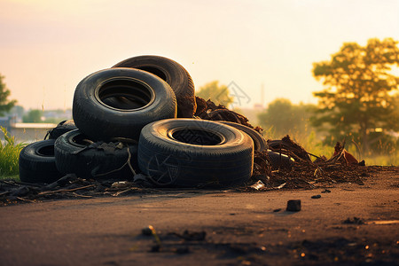 回收站素材堆放的废弃轮胎背景
