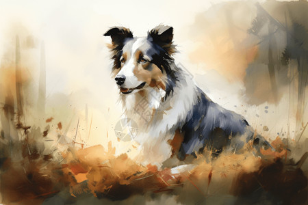 手绘艺术的边境牧羊犬背景图片