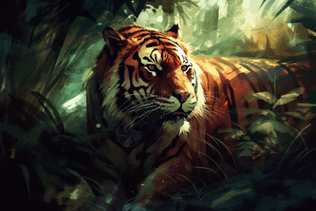 正在捕猎的老虎背景图片