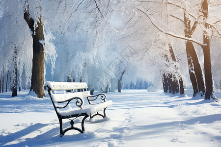 积雪路上积雪道路上的长椅背景