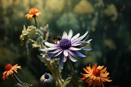 花丛中的蜜蜂背景图片
