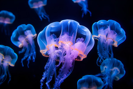 海洋深处的一群水母背景图片