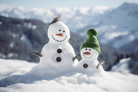 冬季雪山中的小雪人背景图片